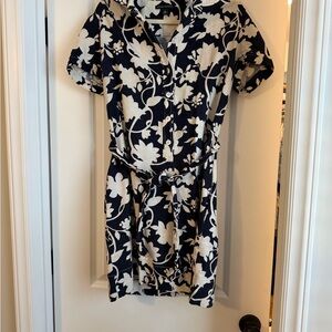 Vintage Linen Banana Republic Navy and White Floral Mini Dress